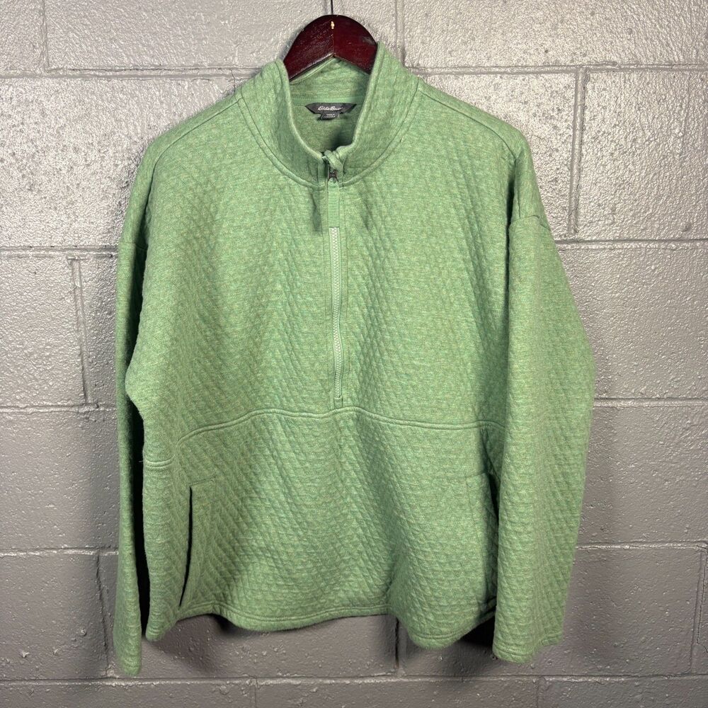 Eddie Bauer Pullover Mens XXL Green Quilted Quarter Zip Sweater Outdoor